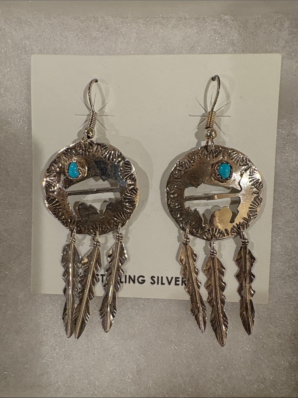 Sterling Silver Buffalo Dangle Earrings with Turquoise Accent
